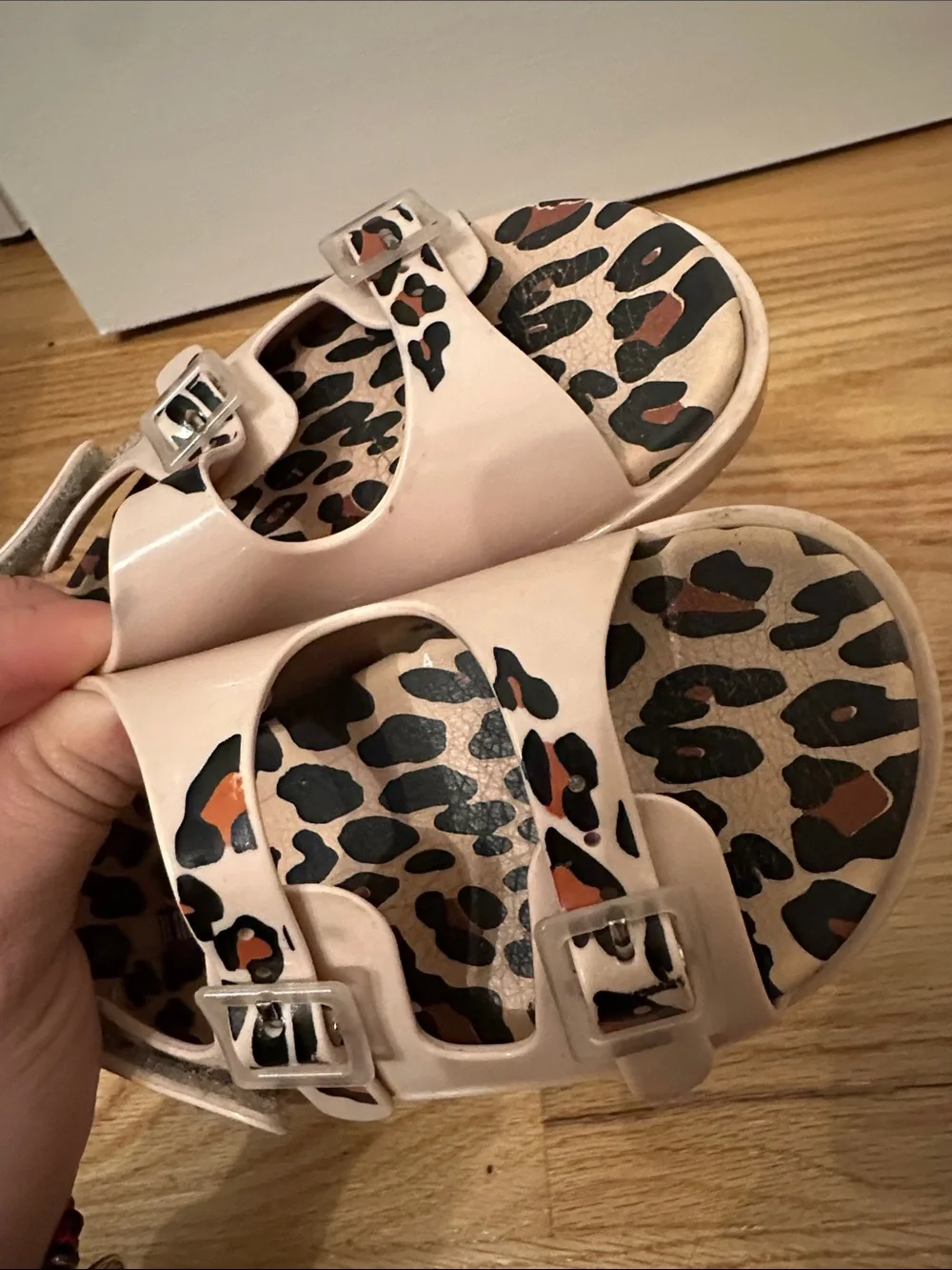 Mini Melissa Girls Beige Sandals with Leopard-Print Insole